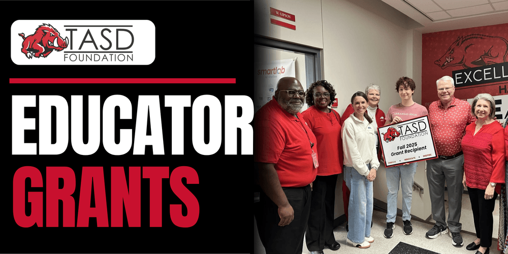 TASD Foundation Educator Grants flyer inviting TASD educators to apply for grants of up to $500 to enhance learning opportunities for students. Applications are due September 30, 2026, at 4:30 p.m.