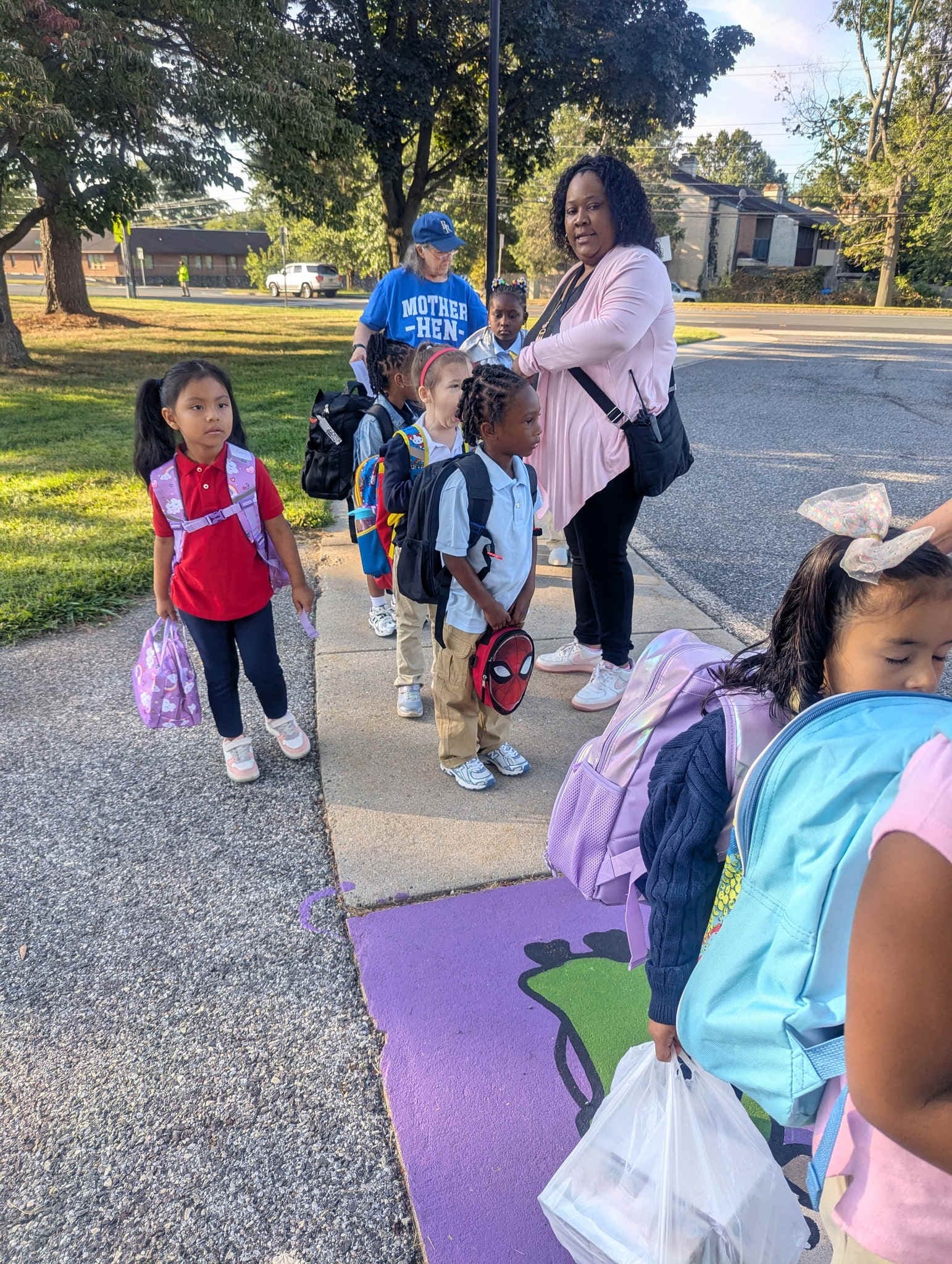 Jones elementary school students walking to school