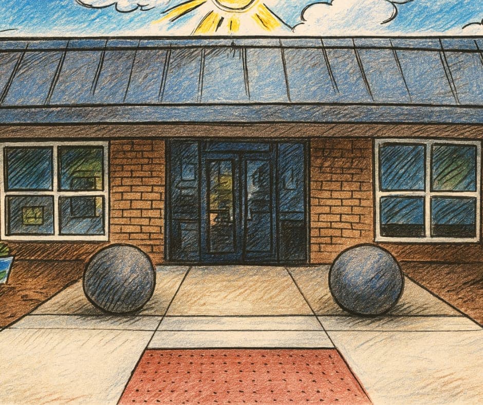 colored pencil drawing of the District Office