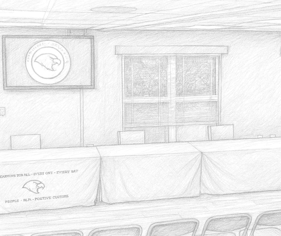 Pencil drawing of a board meeting