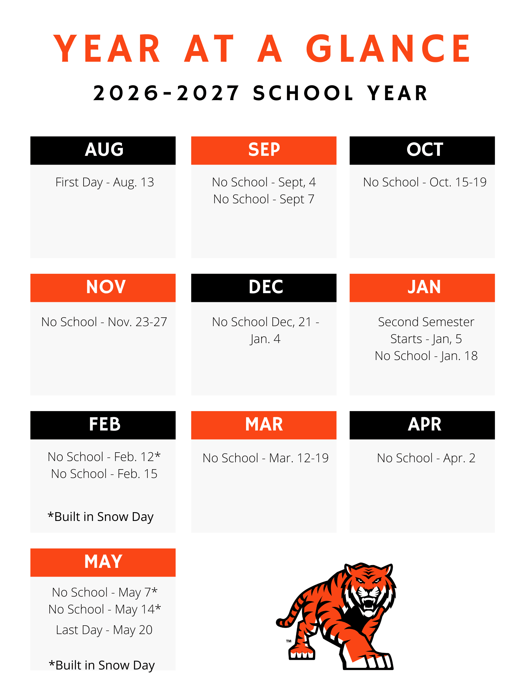 2026-2027 Year at a Glance Calendar