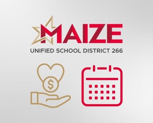 Graphic with the Maize USD 266 logo, text "Spirit Nights Calendar," and a donate and calendar icon