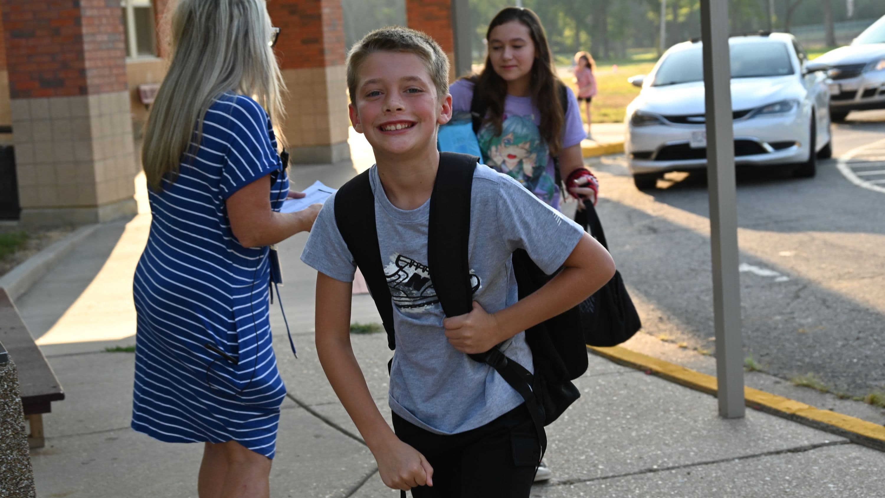 A student walking to school.