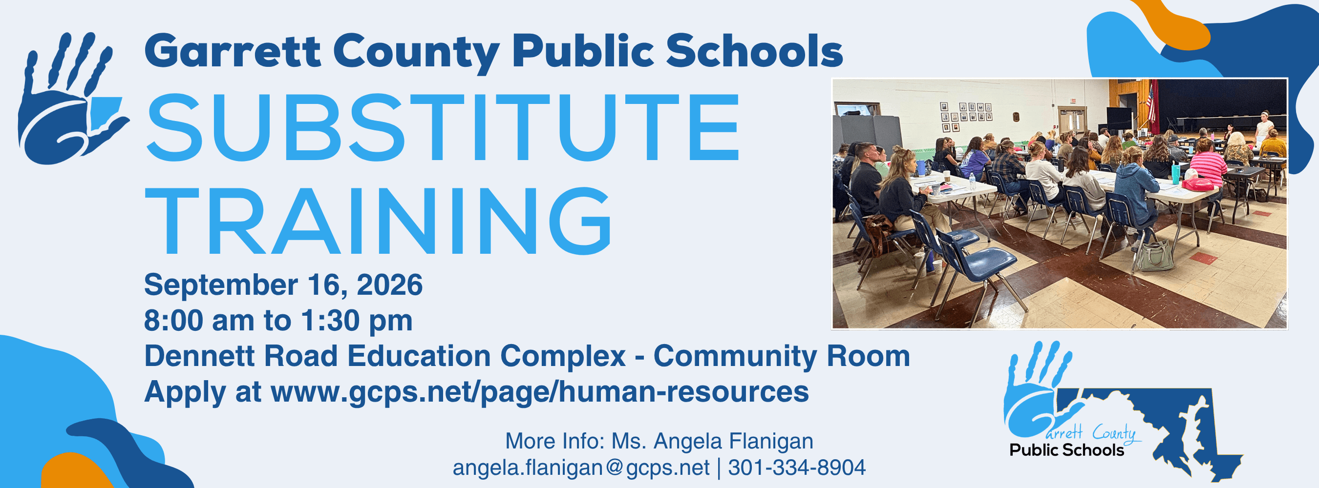 Graphic highlighting an upcoming substitute training.