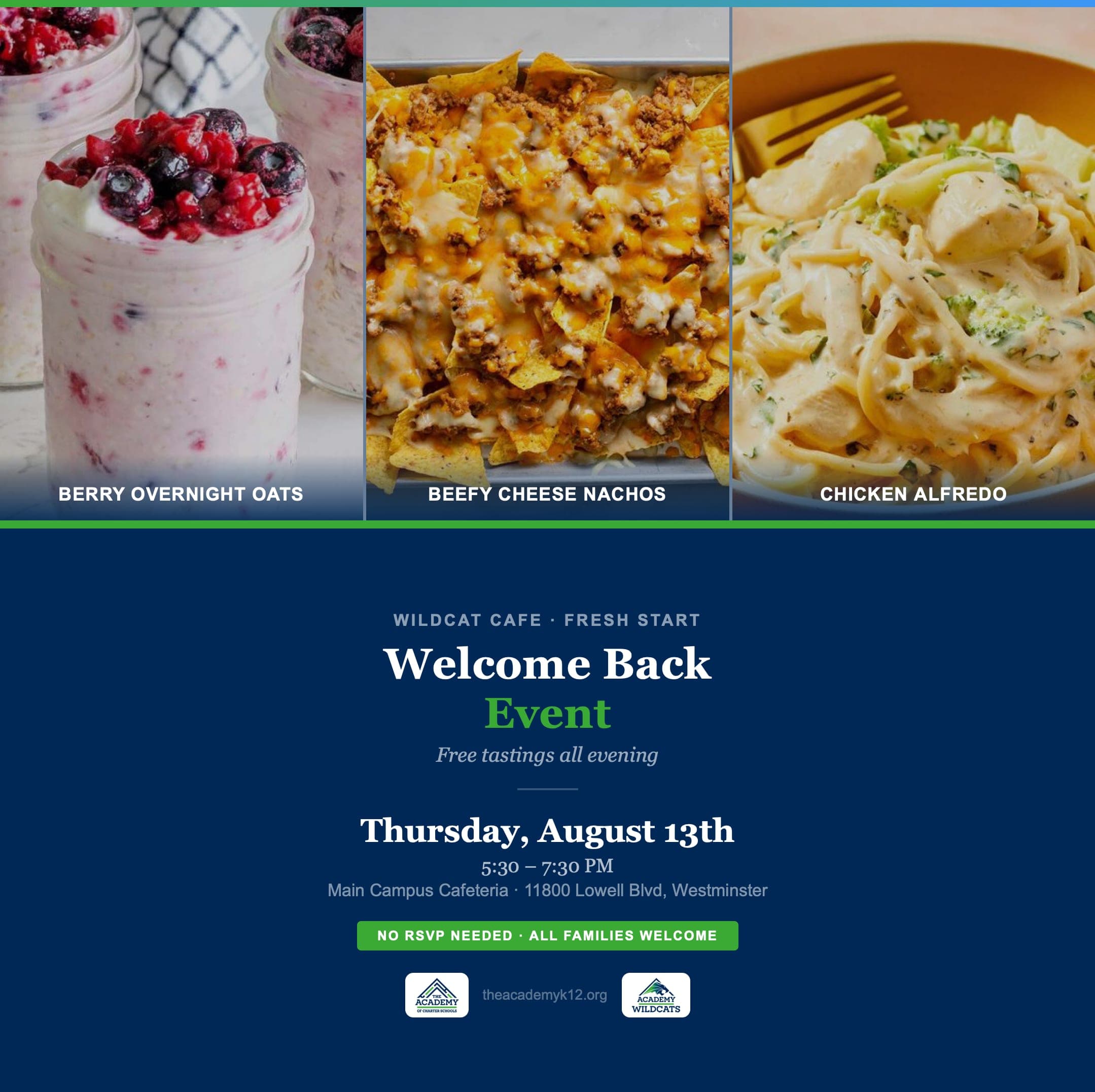 Announcement of new recipes in the school cafeteria