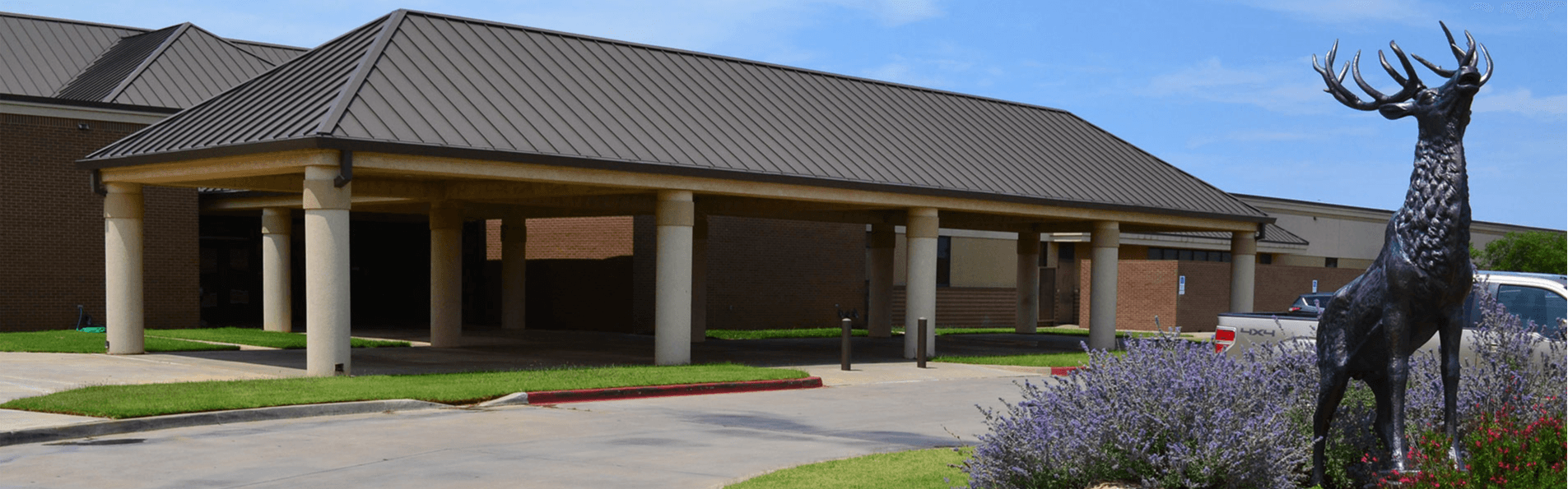 front view of high school campus and entrance