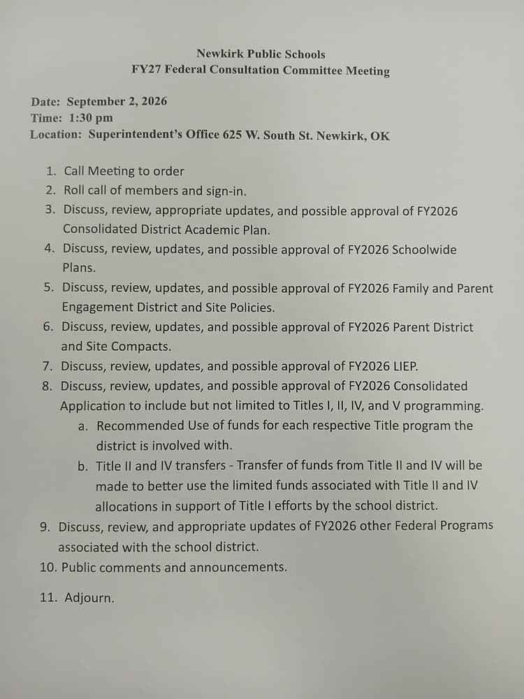 FY 27 FEDERAL CONSULTATION COMMITTEE MEETING