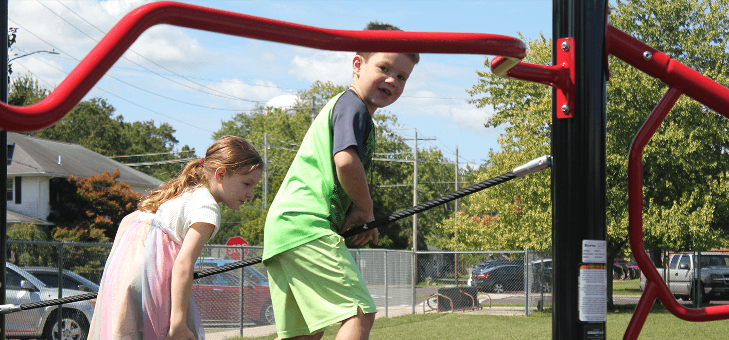 Elementary school children play on our playground