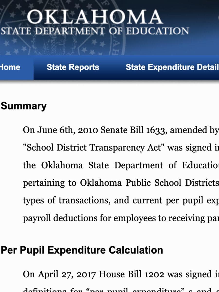 Screenshot of the Oklahoma State Department of Education website.