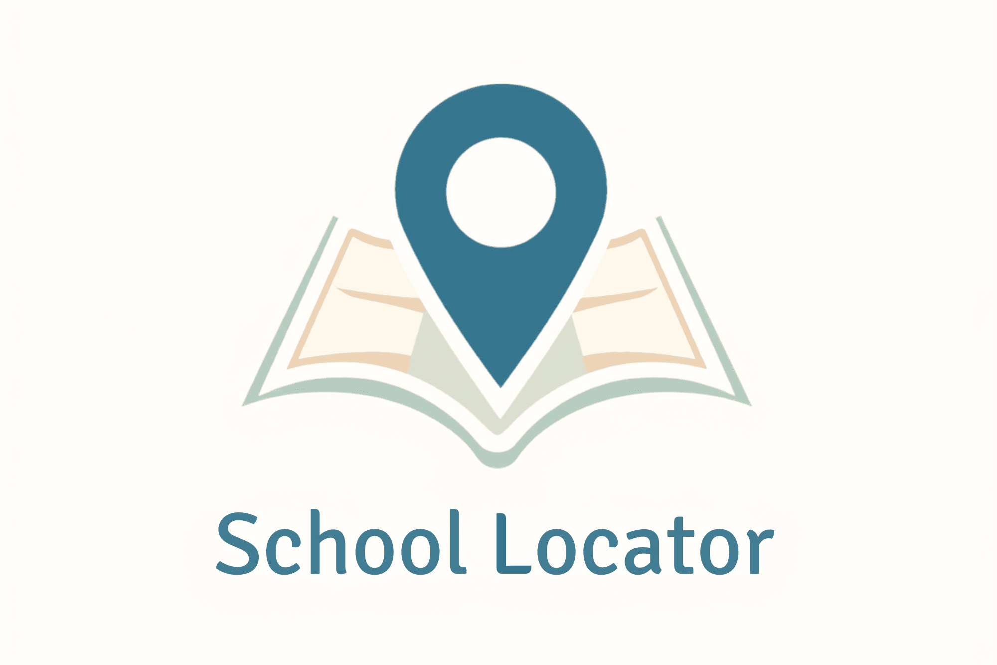 School Locator logo featuring a blue map pin centered over an open book, symbolizing finding schools and educational resources. The words "School Locator" appear below the icon in matching blue text on a white background.