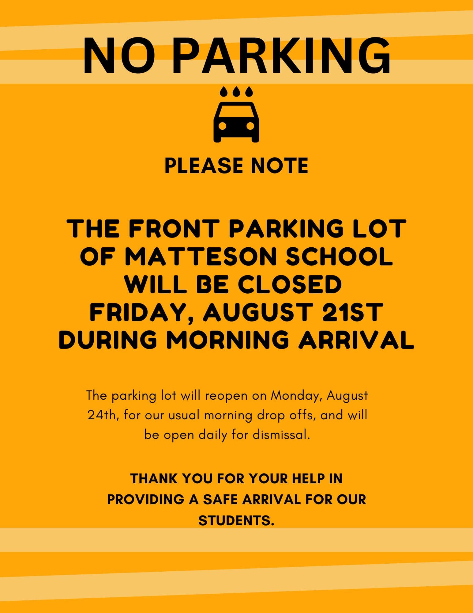 Front Lot Closure Reminder - August 21st, 2026