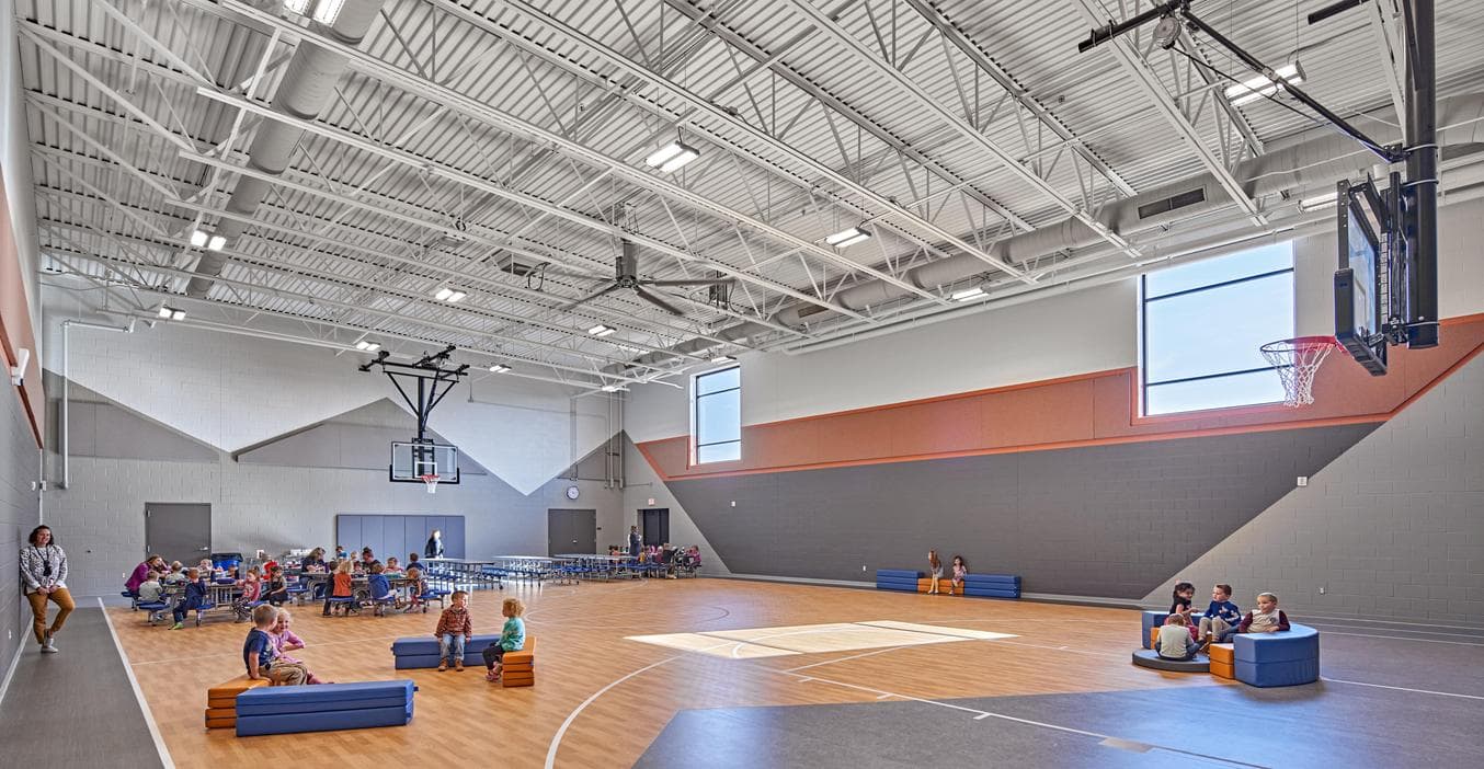 The multi-purpose room provides a place for lunches and activities.