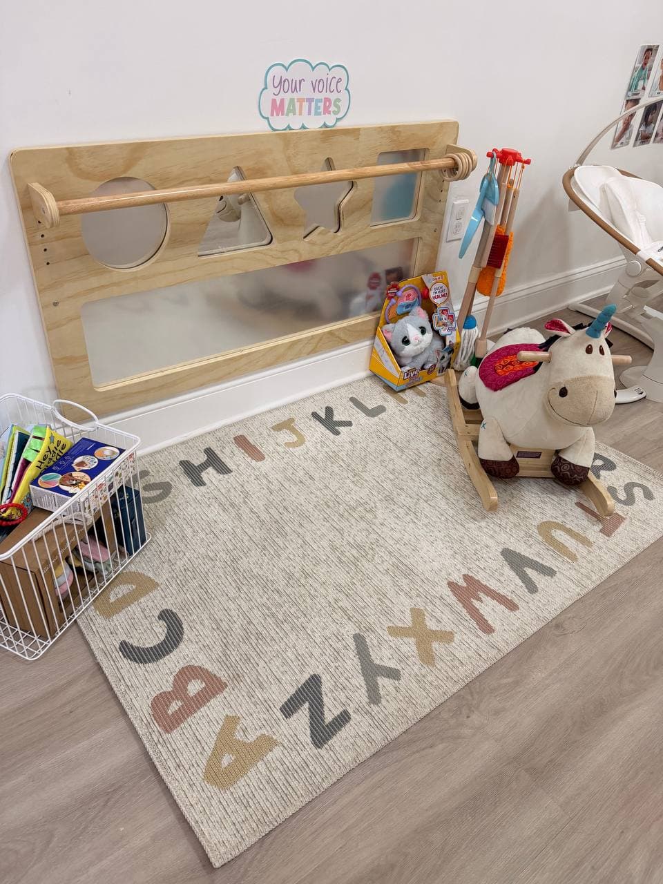 Interactive play area with toys and early learning materials