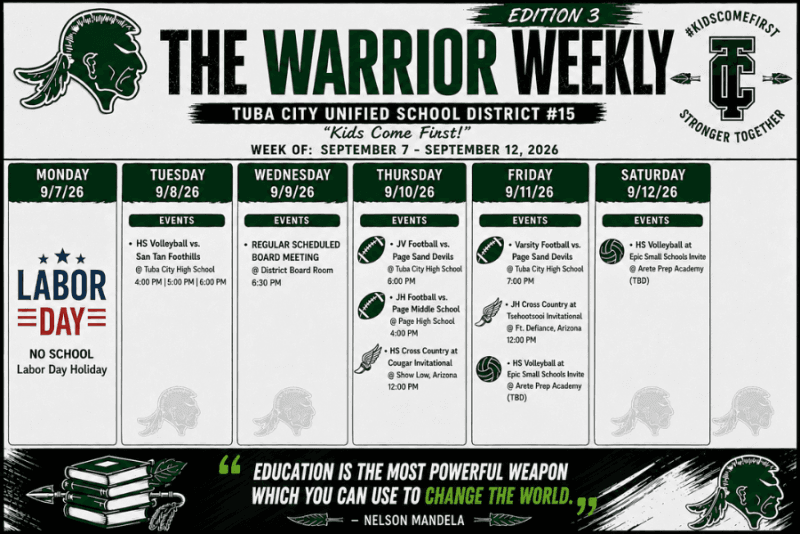 Warrior Weekly: September 7th - September 12th