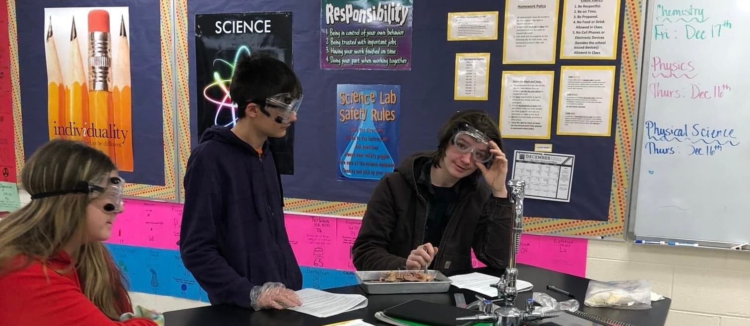 students working in lab