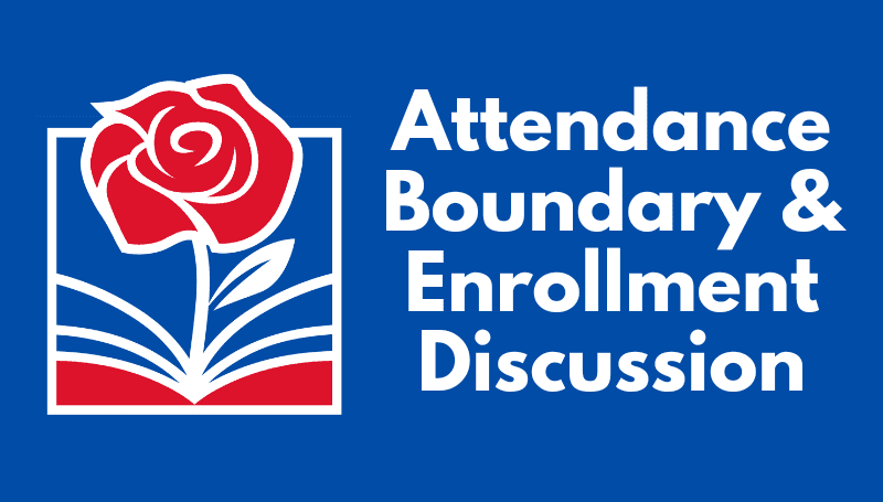 blue background with white text that says attendance boundary and enrollment discussion
