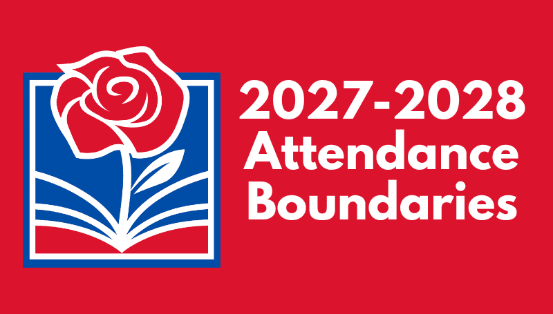 red background with RJUHSD logo and white text that says 2027-2028 attendance boundaries