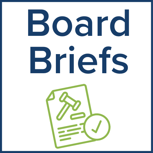 Board Briefs with icon of document, check mark and gavel