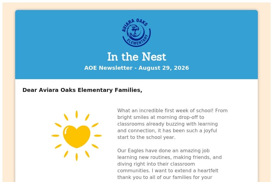 In the Nest August 29, 2026 Newsletter