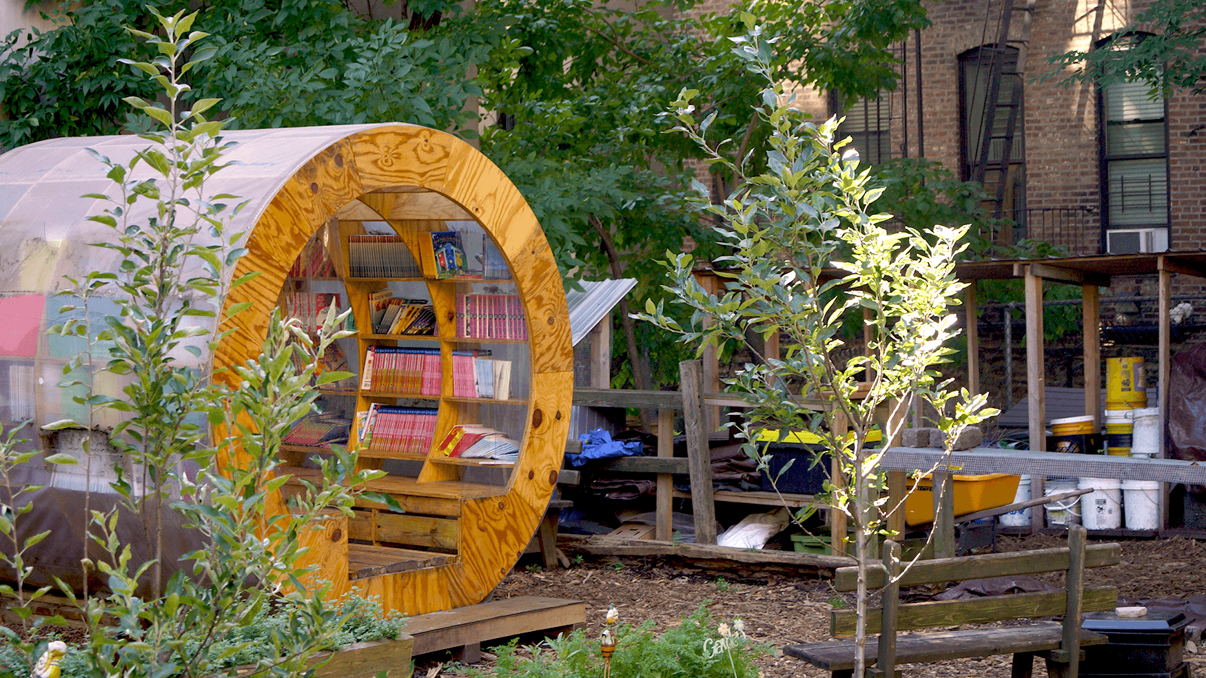 Outdoor Library at Harlem Grown's 134th Street Farm