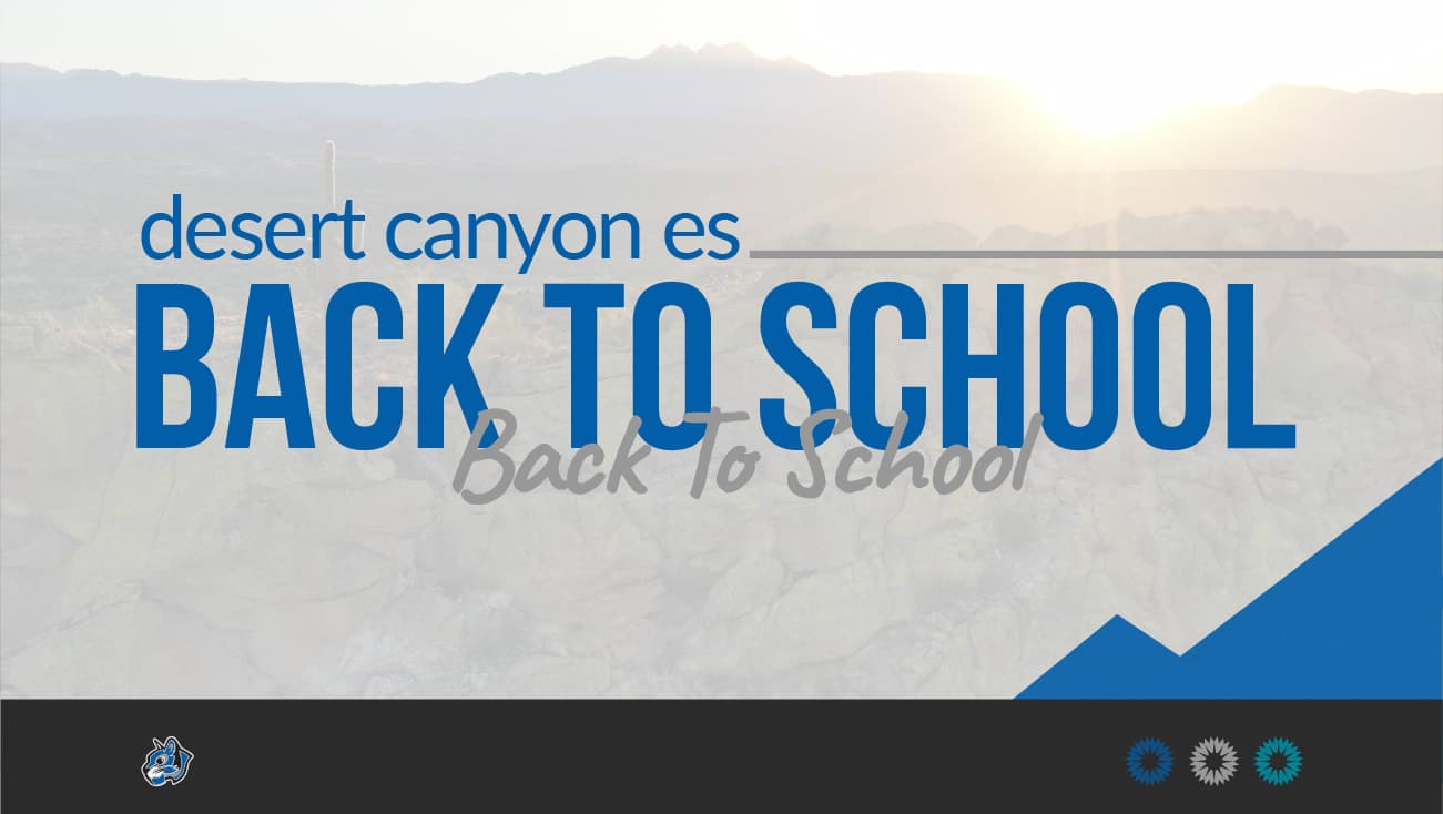 The image displays the text "desert canyon es ANNOUNCEMENT" against a backdrop of mountains and a hazy sky.