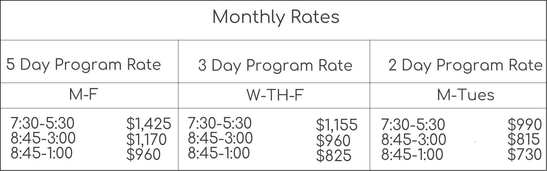 Programs and pricing for the 2026–2027 academic year