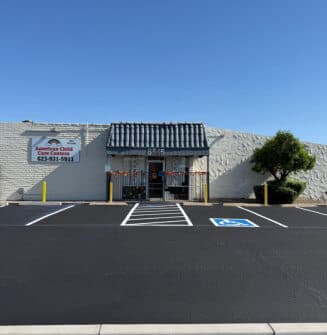 exterior of the American Child Care Center on a clear, sunny day