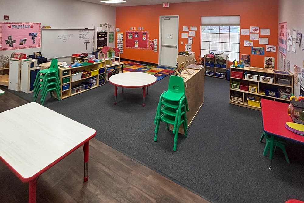 Bright, organized classroom with learning centers.