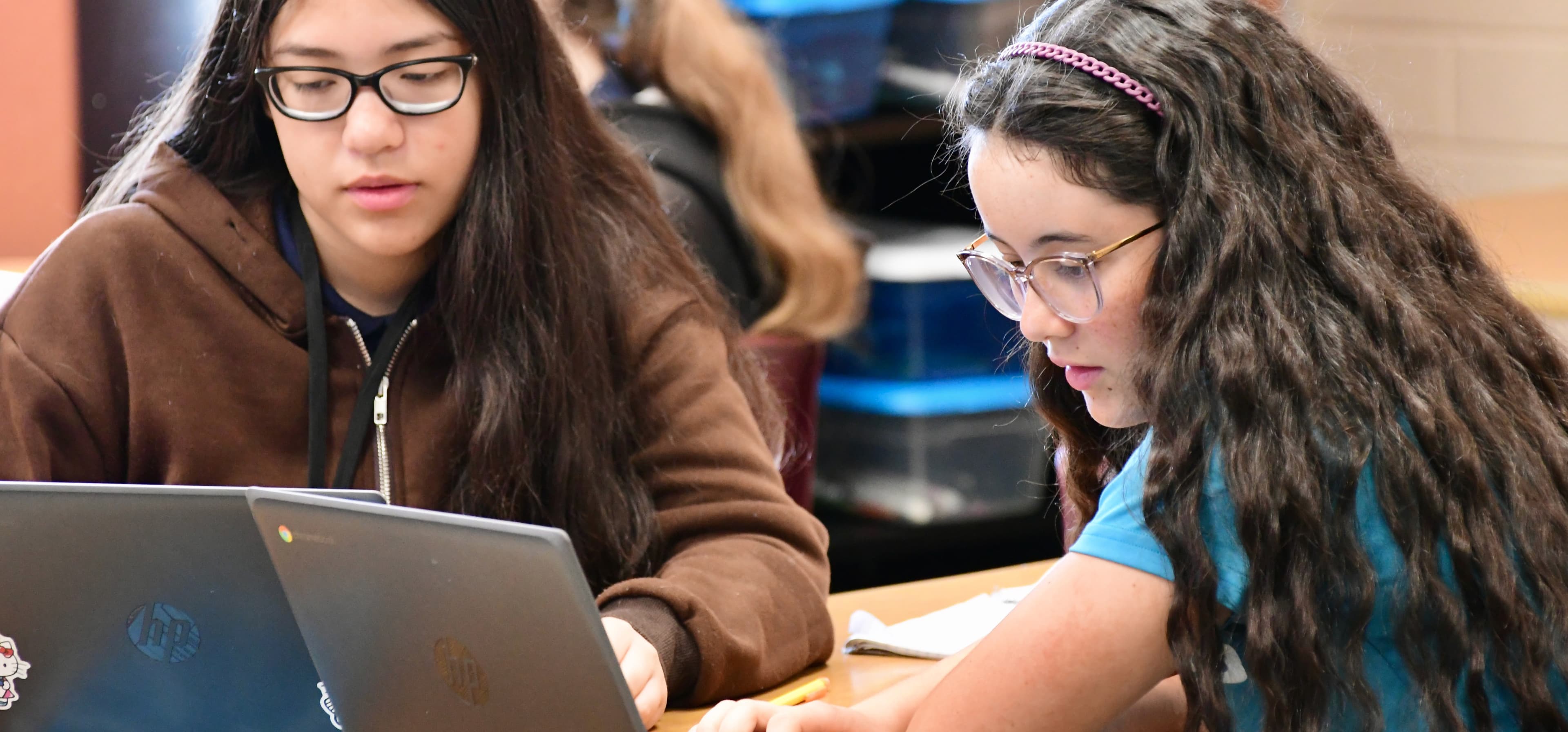 Two students working together on computers