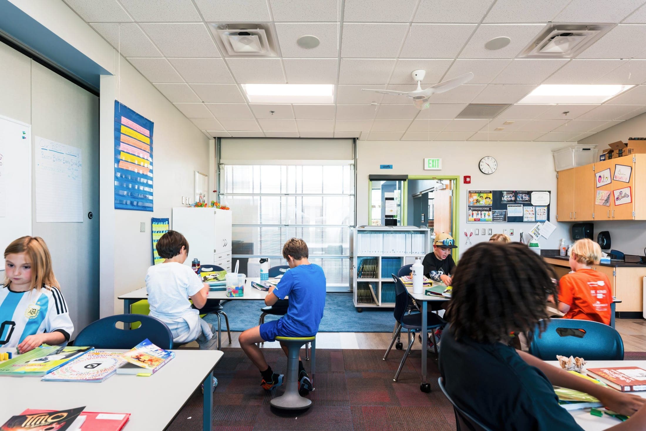 Kids working in a classroom
