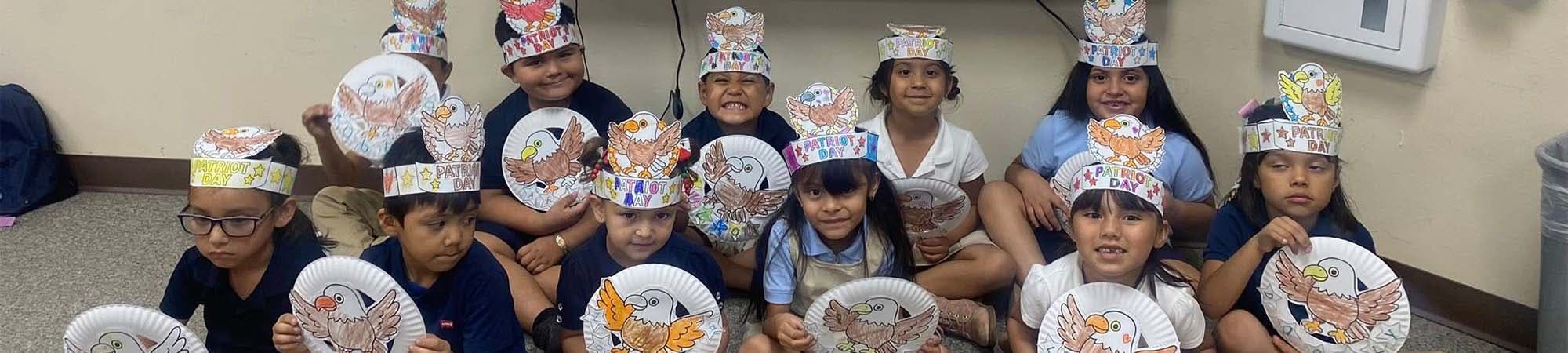 Students with colored hats on