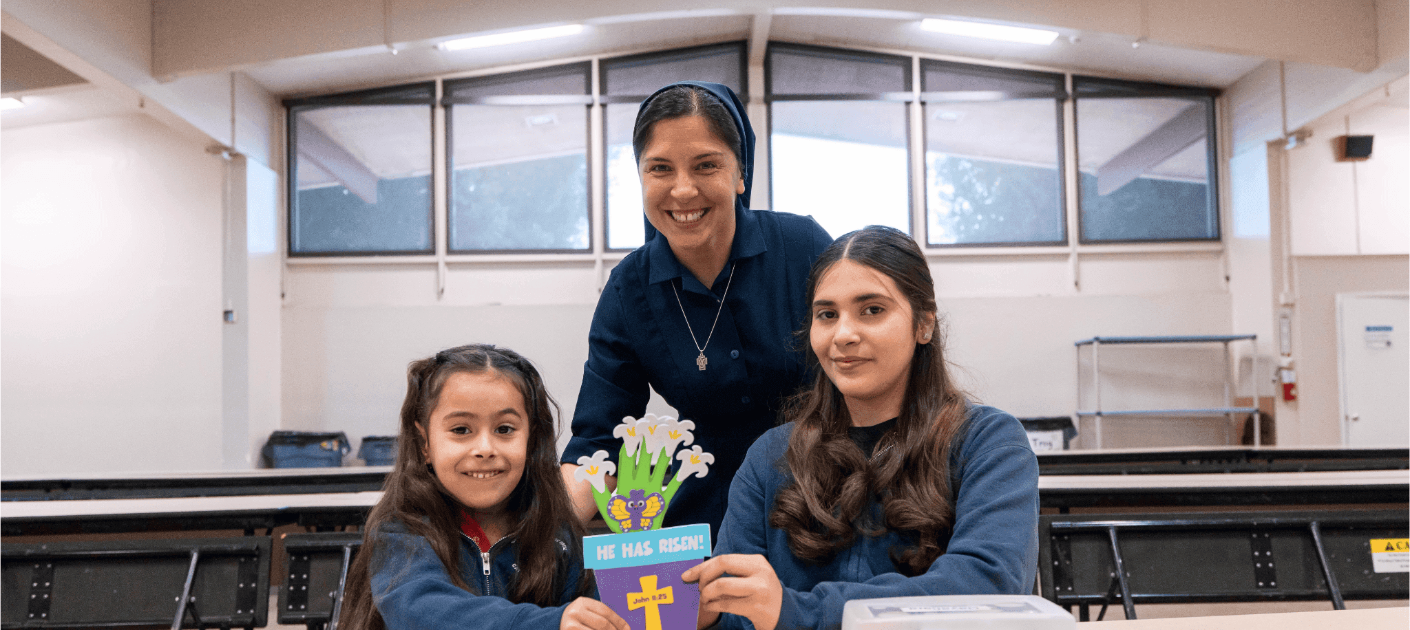 Photograph of a sister and a student