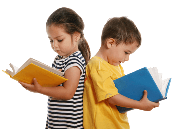 two children reading books